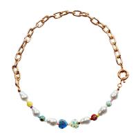 Collier en Murano bijoux, alliage de zinc, avec chalumeau & perle de verre, Placage de couleur d'or, bijoux de mode & pour femme, Couleur aléatoire Environ 18.5 pouce, Vendu par PC