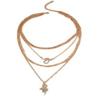 Collier de mode Multi couche, alliage de zinc, Placage de couleur d'or, pour femme & avec strass & à fils multiples, 36.7cm,19.5cm,46.5cm,52cm, Vendu par PC