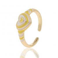 Brass Cuff Finger Ring, Heart, gold color plated, Adjustable & for woman & enamel 