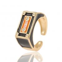 Brass Cuff Finger Ring, gold color plated, Adjustable & micro pave cubic zirconia & for woman & enamel 