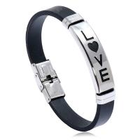 Silicone Stainless Steel Bracelets, with Stainless Steel, polished, fashion jewelry & Unisex, black 