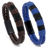 PU Leather Cord Bracelets, with Wax Cord & Zinc Alloy, gun black plated, fashion jewelry & Unisex 