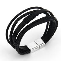 PU Leder Armband, mit Kuhhaut & Zinklegierung, plattiert, Modeschmuck & mehrschichtig & für den Menschen, keine, 15mm, Länge:20.5 cm, verkauft von PC