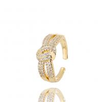 Brass Cuff Finger Ring, gold color plated, Adjustable & micro pave cubic zirconia & for woman, 22mm 