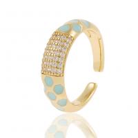 Brass Cuff Finger Ring, gold color plated, Adjustable & micro pave cubic zirconia & for woman & enamel 22mm 