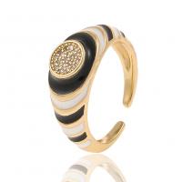 Brass Cuff Finger Ring, gold color plated, Adjustable & micro pave cubic zirconia & for woman & enamel 22.5mm 