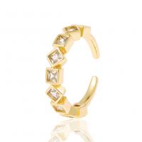 Brass Cuff Finger Ring, gold color plated, Adjustable & micro pave cubic zirconia & for woman 21mm 