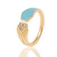 Brass Cuff Finger Ring, gold color plated, Adjustable & micro pave cubic zirconia & for woman & enamel 21mm 