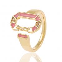 Brass Cuff Finger Ring, gold color plated, Adjustable & micro pave cubic zirconia & for woman & enamel 21mm 