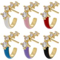 Cubic Zirconia Micro Pave Brass Earring, gold color plated, micro pave cubic zirconia & for woman & enamel 