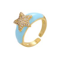 Cubic Zirconia Micro Pave Brass Finger Ring, Star, gold color plated, Adjustable & micro pave cubic zirconia & for woman & enamel 