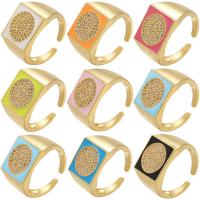 Cubic Zirconia Micro Pave Brass Finger Ring, gold color plated, Adjustable & micro pave cubic zirconia & for woman & enamel 