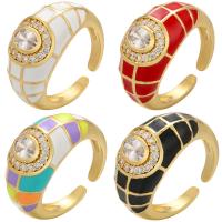 Cubic Zirconia Micro Pave Brass Finger Ring, gold color plated, Adjustable & micro pave cubic zirconia & for woman & enamel 