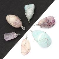 Gemstone Brass Pendants, with Brass, irregular, silver color plated, Unisex 15x30- 