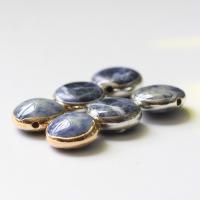 Blue Speckle Stone Beads, with Brass, Flat Round, plated, DIY 12mm 