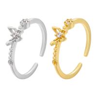 Cubic Zirconia Micro Pave Brass Finger Ring, Butterfly, plated, Adjustable & micro pave cubic zirconia & for woman 