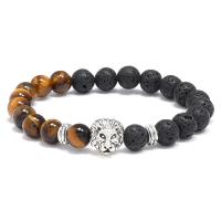 Edelstein Armbänder, Lava, mit Tigerauge & Zinklegierung, 4 Stück & Modeschmuck & unisex, zwei verschiedenfarbige, 8mm, Länge:18-19 cm, verkauft von Strang