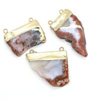 Yunnan agate rouge connecteur, avec laiton, Irrégulière, Placage de couleur d'or, DIY & boucle de 1/1, rouge, 30x40- Vendu par PC