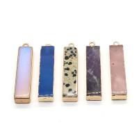 Gemstone Brass Pendants, Natural Stone, with Brass, Rectangle, gold color plated & Unisex 