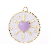 Zinc Alloy Enamel Pendants, Round, gold color plated, DIY 16mm 