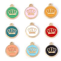 Zinc Alloy Enamel Pendants, Round, gold color plated, DIY 16mm 