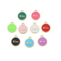 Zinc Alloy Enamel Pendants, Round, gold color plated, DIY 16mm 