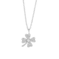 Zircon cubique Micro Pave collier en argent sterling, Argent sterling 925, Trèfle à quatre feuilles, Placage, pavé de micro zircon & pour femme, plus de couleurs à choisir Environ 17.7 pouce, Vendu par PC