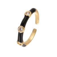 Brass Cuff Finger Ring, gold color plated, Adjustable & micro pave cubic zirconia & for woman & enamel 