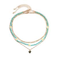 Collier de mode Multi couche, Seedbead, avec fer & alliage de zinc, avec 2.7inch chaînes de rallonge, coeur, Placage de couleur d'or, multicouche & pour femme & émail Environ 15.7 pouce, Vendu par fixé