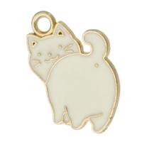 Zinc Alloy Enamel Pendants, Cat, gold color plated, Unisex, white Approx 2mm, Approx 