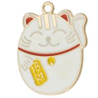 Zinc Alloy Enamel Pendants, Fortune Cat, gold color plated, Unisex, white Approx 2.5mm, Approx 