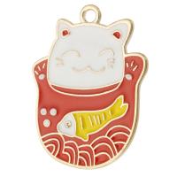 Zinc Alloy Enamel Pendants, Cat, gold color plated, Unisex, red Approx 2mm, Approx 