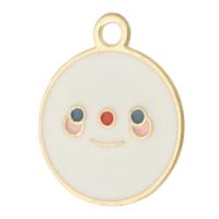 Zinc Alloy Enamel Pendants, Flat Round, gold color plated, Unisex, white Approx 2mm, Approx 