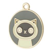 Zinc Alloy Enamel Pendants, Flat Round, gold color plated, Unisex, black Approx 2mm, Approx 