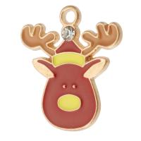 Zinc Alloy Enamel Pendants, Christmas Reindeer, gold color plated, Unisex & with rhinestone, red Approx 2mm, Approx 