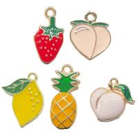 Zinklegierung Obst Anhänger, ObstFrucht, goldfarben plattiert, DIY & verschiedene Stile für Wahl & Emaille, gemischte Farben, 18x15mm, 100PCs/Tasche, verkauft von Tasche