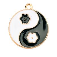 Zinc Alloy Enamel Pendants, Round, gold color plated, ying yang & DIY 18mm 