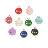 Zinc Alloy Enamel Pendants, Round, gold color plated, DIY 13mm 