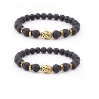 Lava Bead Bracelet, with Zinc Alloy, Buddha, gold color plated, elastic & Unisex, black, 8mm .5 Inch 