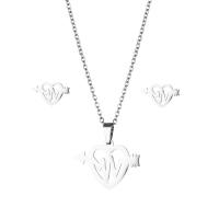 Fashion Stainless Steel Jewelry Sets, 304 Stainless Steel, Stud Earring & necklace, 2 pieces & fashion jewelry & for woman, silver color Approx 17.72 Inch 