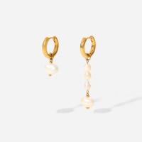 Asymmetric Earrings, 304 Stainless Steel, with Freshwater Pearl, Vacuum Ion Plating, fashion jewelry & for woman, golden  