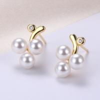 Arete de plata esterlina, plata de ley 925, con Shell Pearl, Uva, chapado en color dorado, con ganancia de plástico & para mujer & con diamantes de imitación, más colores para la opción, 8x12mm, Vendido por Par