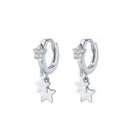 Aro aro gota pendiente, plata de ley 925, Estrella, chapado, pulido & micro arcilla de zirconia cúbica & para mujer, más colores para la opción, 17mm, Vendido por Par