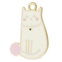 Zinc Alloy Enamel Pendants, Cat, gold color plated, Unisex, white Approx 2mm, Approx 