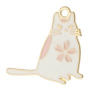 Zinc Alloy Enamel Pendants, Cat, gold color plated, Unisex, white Approx 2mm, Approx 