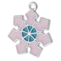 Zinc Alloy Enamel Pendants, Snowflake, silver color plated, Unisex, pink Approx 1mm, Approx 