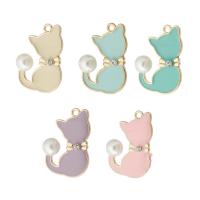 Zinc Alloy Enamel Pendants, with Plastic Pearl, Cat, gold color plated, Unisex & with rhinestone Approx 2mm, Approx 