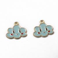 Zinc Alloy Enamel Pendants, Cloud, gold color plated, DIY, light blue 