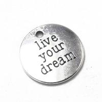 Zinc Alloy Message Pendants, Round, antique silver color plated, DIY 