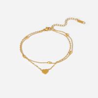 Partículas de acero pulsera tobillera, con 6.5cm extender cadena, Corazón, Recubrimiento iónico al vacío, Doble capa & Ajustable & Joyería & para mujer, dorado, 1mm,7mm, longitud:18.5 cm, Vendido por UD